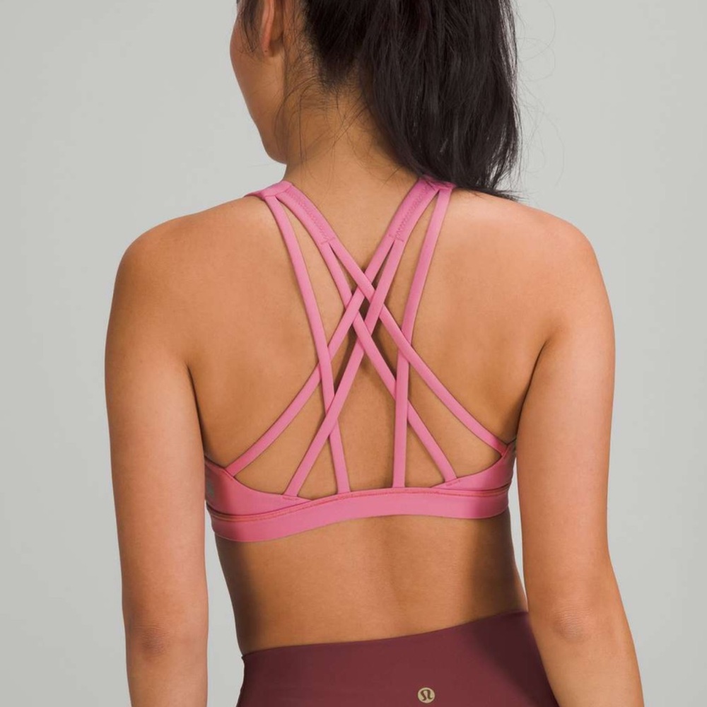 LULULEMON GOLD LOGO Free to be Serene bra sz 10 Pink Blossom